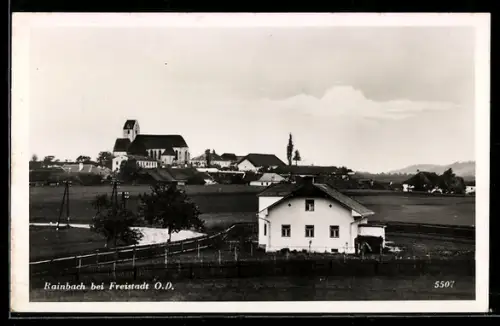 AK Rainbach bei Freistadt, Strassenpartie mit Kirche