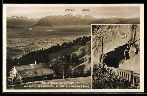 AK Langen, Wirtatobel mit Blick in`s Rheintal und auf Schweizer Berge, Altmann und Säntis