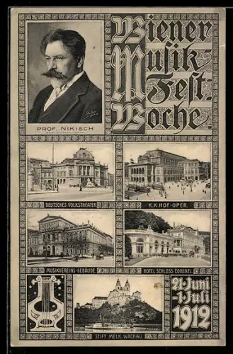 AK Wien, Wiener Musik-Fest-Woche 1912, Hotel Schloss Cobenzl, Deutsches Volkstheater