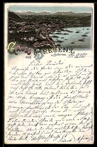 Lithographie Bregenz a. Bodensee, Teilansicht