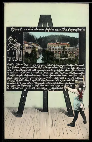 AK Bad Gastein, Ortsansicht in einer Tafel