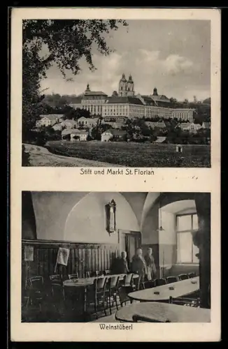 AK St. Florian, Aussen- und Innenansichten des Stiftes