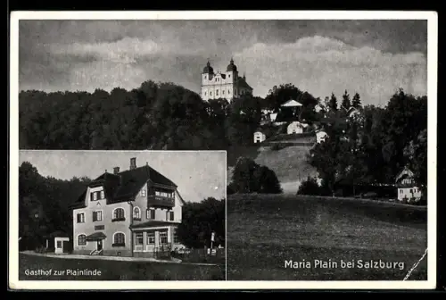 AK Maria Plain bei Salzburg, Gasthof zur Plainlinde, Wallfahrtskirche