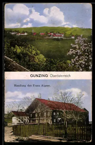 AK Lohnsburg am Kobernausserwald, Gunzing, Handlung des Franz Aigner und Totalansicht
