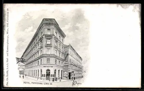 AK Wien, Hotel Hammerand, Aussenansicht mit Strassenpartie