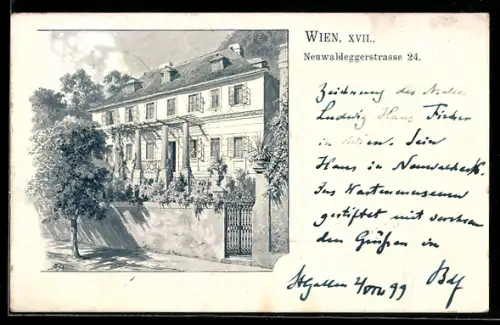 AK Wien, Villa in der Neuwaldeggerstrasse 24, Aussenansicht mit Garten
