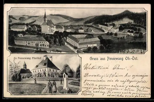 AK Pennewang /Ob.-Öst., Totalansicht aus der Vogelschau mit Kirche, Pfarrhof