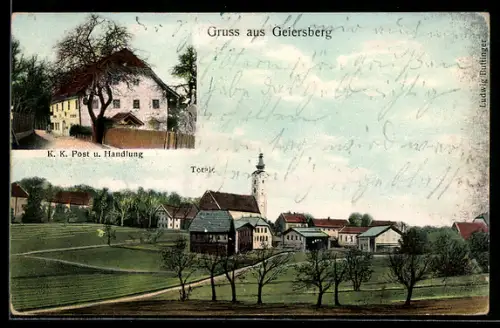 AK Geiersberg, K. K. Post und Handlung, Totalansicht