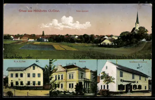 AK Mühlheim, Kaufmann Schmied, Schloss, K. u. k. Post