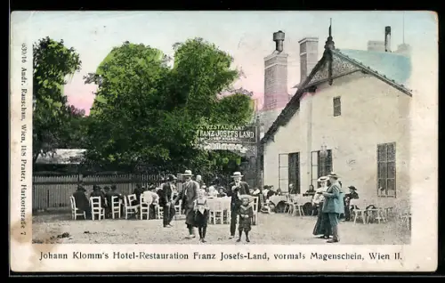 AK Wien, Hotel-Restaurant Franz Josefs-Land, Bes. Johann Klomm, vormals Magenschein