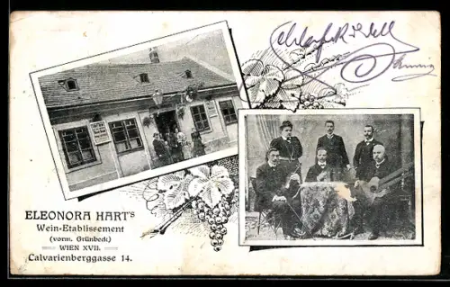 AK Wien, Eleonora Hart`s Gasthaus, Calvarienberggasse 14, Wein-Etablissement, Musikkapelle