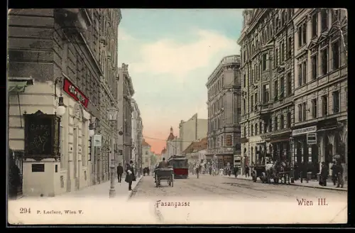 AK Wien, Blick in die Fasangasse mit Strassenbahn