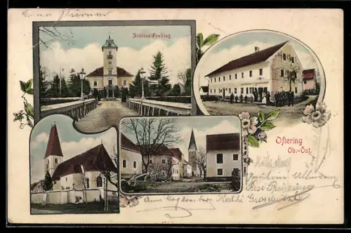 AK Oftering, Schloss Freiling, Blick zur Kirche