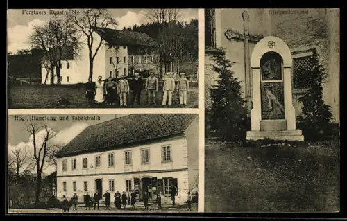 AK St. Marien bei Neuhofen an der Krems, Forstners Kunstmühle, Rogl Handlung und Tabaktrafik, Kriegerdenkmal