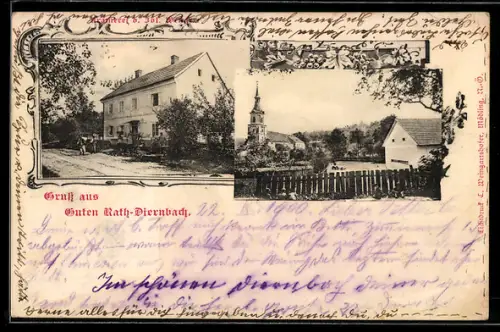 AK Wilhering, Dörnbach, Maria vom Guten Rat Dörnbach, Strassenpartie mit Gasthaus, Teilansicht des Ortes mit Kirche