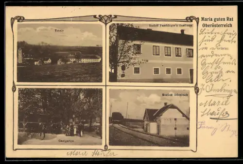 AK Wilhering, Maria guten Rat, Rudolf Faschinger`s Gasthaus, Gastgarten, Station Dörnbach