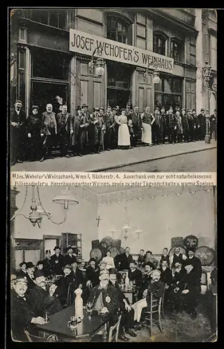 AK Wien, Josef Wehofer`s Gaststätte, Weinhaus, Bäckerstrasse 4, Aussen- und Innenansicht