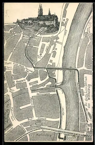 AK Meissen, Karte des Ortes mit Illustration der Kirche und Strassen, Gasthof Winkelkrug