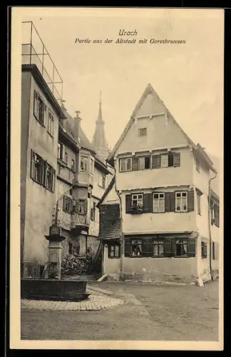 AK Urach, Partie aus der altstadt mit Goresbrunnen