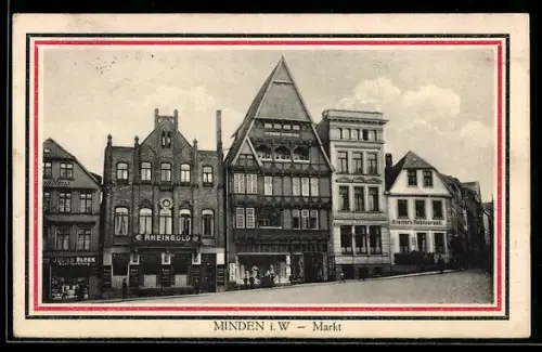 AK Minden i. W., Partie am Markt mit Café Rheingold