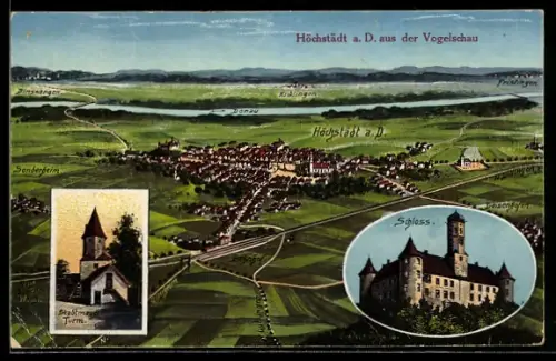 Künstler-AK Eugen Felle: Höchstädt, Stadtmauerturm, Schloss, Panorama
