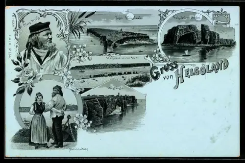 Mondschein-Lithographie Helgoland, Westküste, Ansicht von Norden, Claus Krüss, Nationaltanz