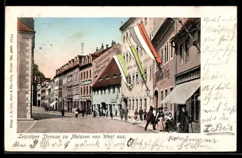 AK Meissen, Leipziger Strasse von Westen aus, Goldner Ring