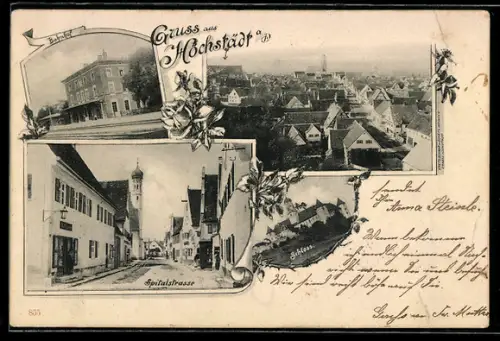 AK Höchstädt a. D., Bahnhof, Schloss, Spitalstrasse