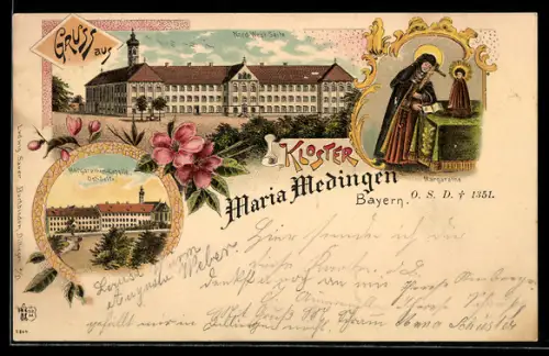 Lithographie Mödingen, Kloster Maria Medingen, Margarethe mit Christkind