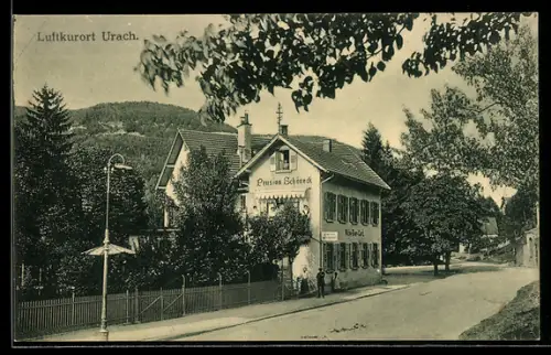 AK Bad Urach, Strassenpartie mit Hotel Pension Schöneck
