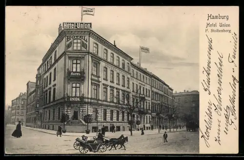 AK Hamburg-Hammerbrook, Hotel Union von F. Stoltenberg, Amsinckstrasse 1-3