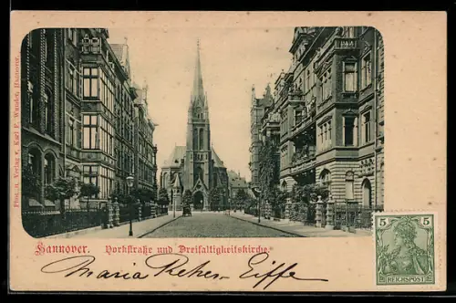 AK Hannover, Yorkstrasse und Dreifaltigkeitskirche