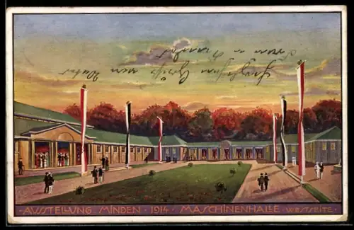 Künstler-AK Minden i. W., Ausstellung 1914, Maschinenhalle Westseite