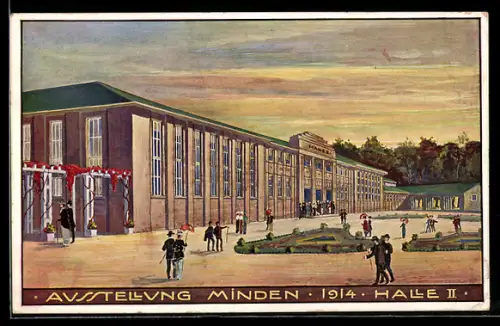 Künstler-AK Minden, Gewerbe-, Industrie- und Kunst-Ausstellung 1914, Ansicht der Halle II