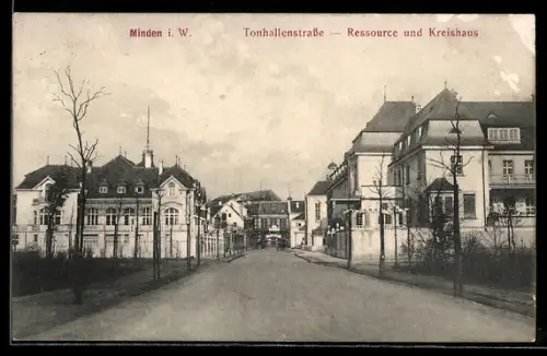 AK Minden i. W., Tonhallenstrasse, Ressource und Kreishaus
