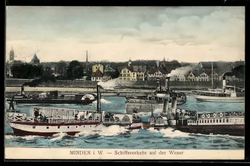 AK Minden i. W., Schiffsverkehr auf der Weser