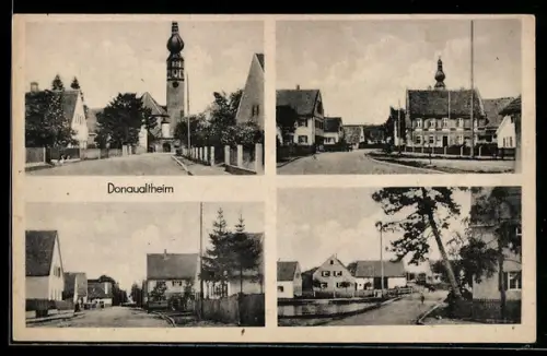 AK Donaualtheim, Strassenpartie mit Blick auf die Kirche, Ortspartie mit Wohnhäusern