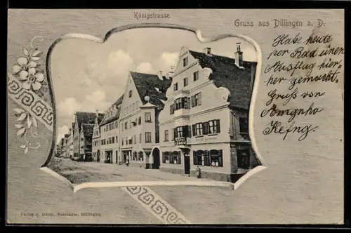AK Dillingen a. D., Königstrasse mit Hotel Sonne von Joseph Karmann