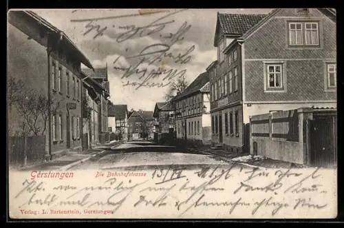AK Gerstungen, Blick in die Bahnhofstrasse mit Gasthaus