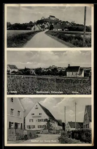 AK Ballhausen, Schule und Kirche, Gasthof von Georg Bunk, Gesamtansicht