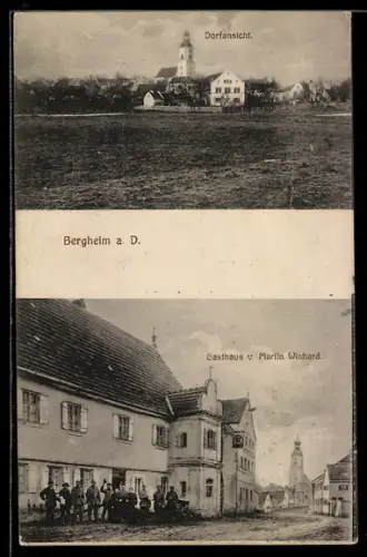 AK Bergheim a. D., Totalansicht mit Kirche, Gasthaus v. Martin Winhard