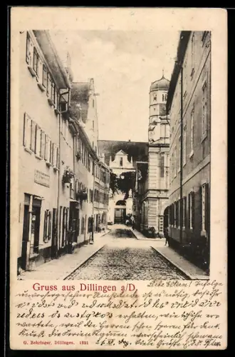 AK Dillingen a. D., Strassenpartie mit Buchbinderei
