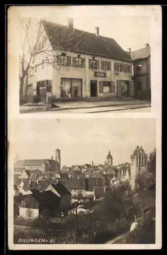 AK Dillingen a. D., Teilansicht des Ortes mit Kirche und Herrenschneiderei von Lorena Schied