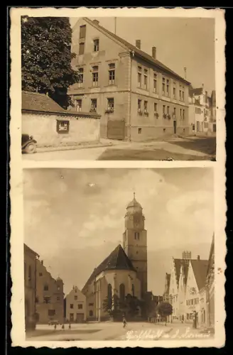 AK Höchstädt a. D., Strassenpartie mit Kirche und Wohnhaus