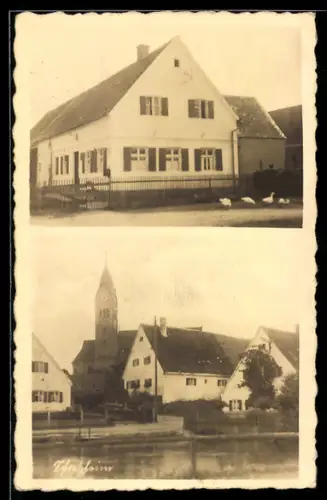 AK Schretzheim /Dillingen, Strassenpartie mit Kirche und Wohnhaus