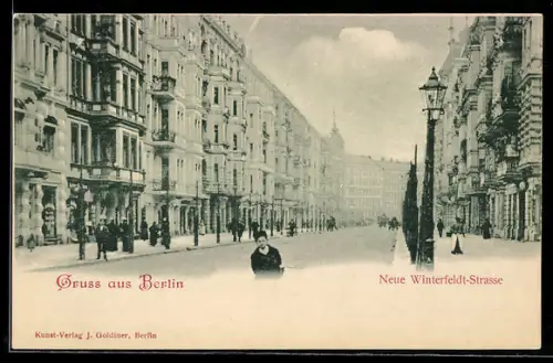 AK Berlin-Schöneberg, Neue Winterfeldt-Strasse mit Passanten