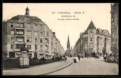 AK Berlin-Schöneberg, Schwäbische Strasse und Apostel-Paulus-Kirche