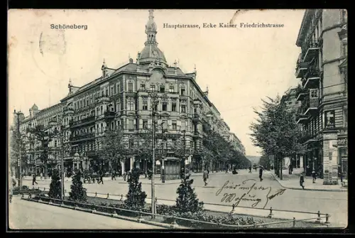 AK Schöneberg, Hauptstrasse Ecke Kaiser Friedrichstrasse mit Geschäften