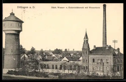 AK Dillingen a. D., Städt. Wasser- und Elektrizitätswerk mit Wasserturm