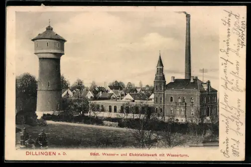 AK Dillingen a. D., Städt. Wasser- und Elektrizitätswerk mit Wasserturm